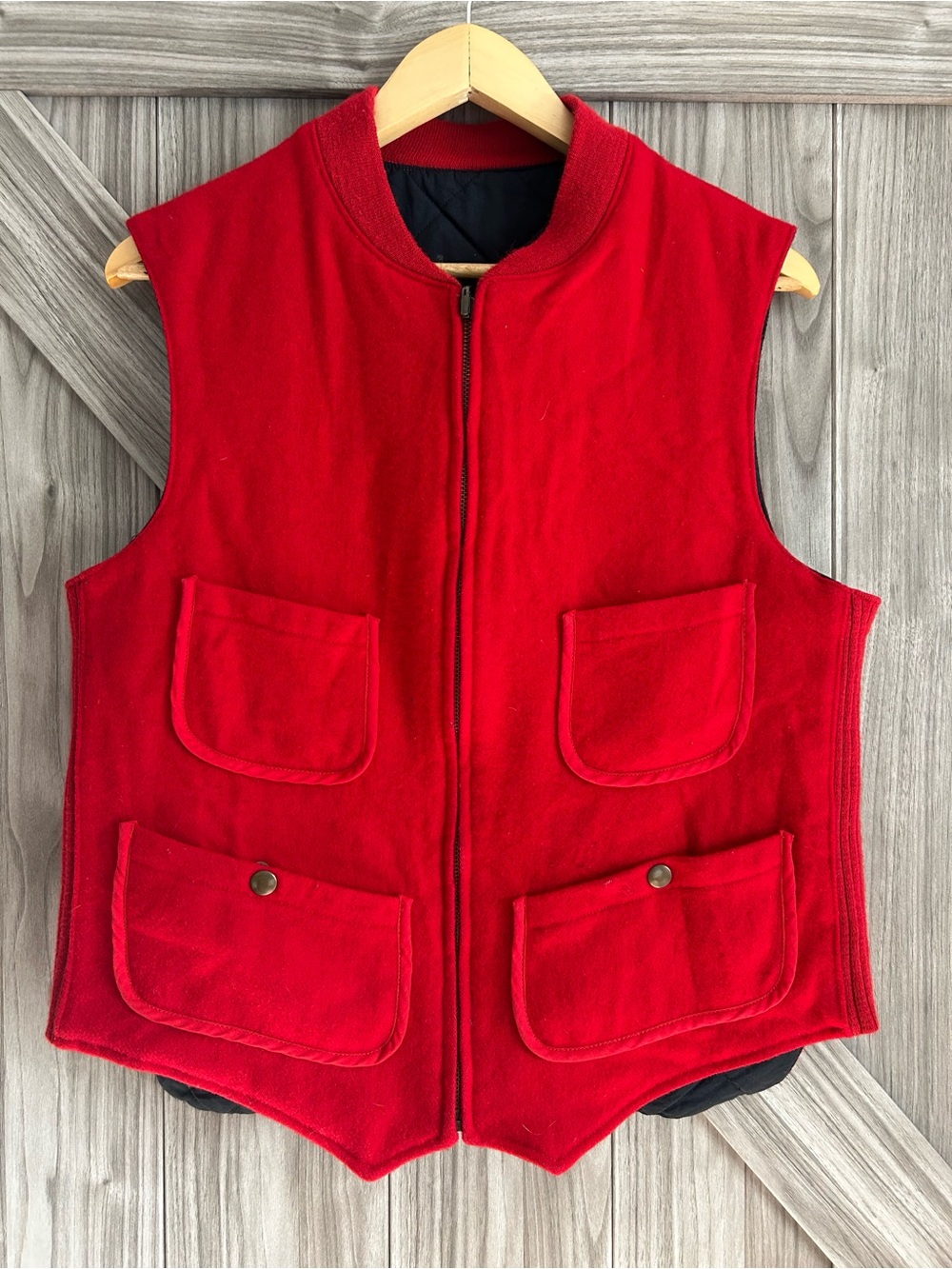 Polo Ralph Lauren Reversible Quilted Wool Hunter Vest Red / Navy -Size M Vintage